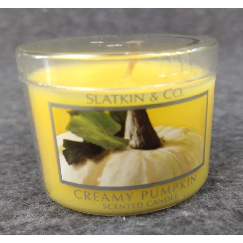Slatkin Co Bath Body Works Mini‎ Candle CREAMY PUMPKIN 1.6 oz Clear Glass Holder